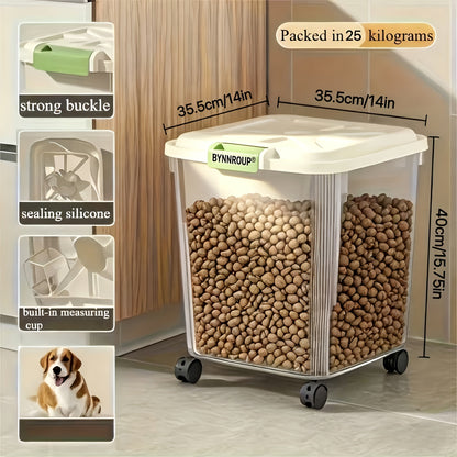 Pet Food Storage Container with Locking Lid & Scoop – Moisture-Proof Airtight Bin 6-55 lbs, Optional Wheels & Cute Sticker, Large Capacity for Cat & Dog Food Grains Flour