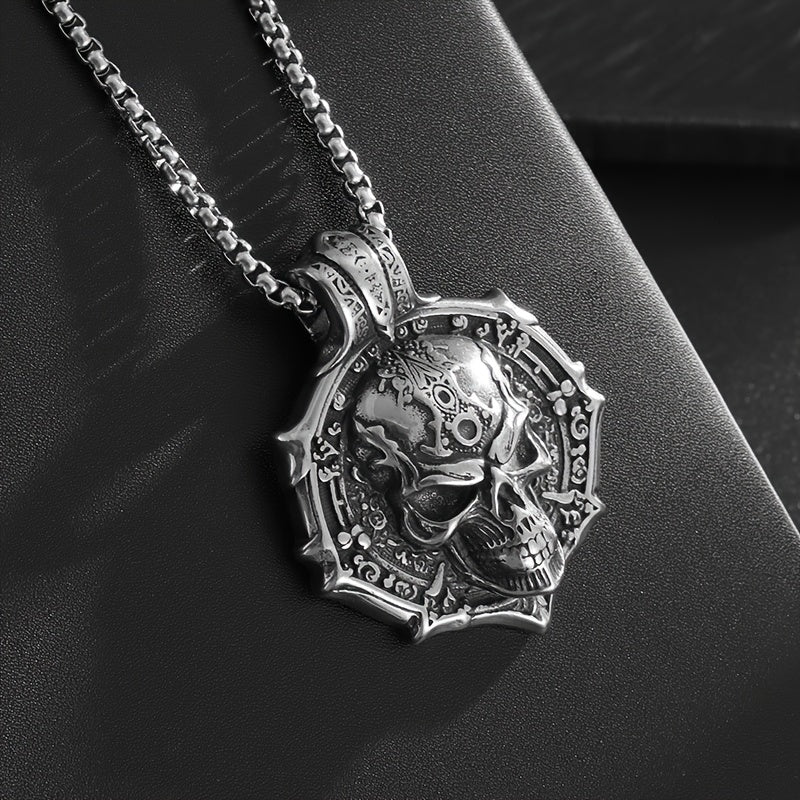 Gothic Skull Pendant Necklace for Women – 316L Stainless Steel, White K Plated, Non-Magnetic, Tarnish-Resistant, Edgy Statement Jewelry for Everyday & Special Occasions