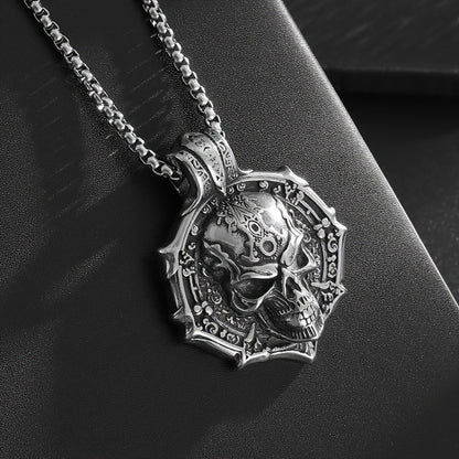 Gothic Skull Pendant Necklace for Women – 316L Stainless Steel, White K Plated, Non-Magnetic, Tarnish-Resistant, Edgy Statement Jewelry for Everyday & Special Occasions