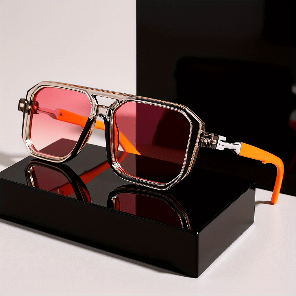Oversized Square Frame Sunglasses Unisex UV Protection Retro Tortoiseshell Arms Men Women Travel Beach Daily Wear Includes Case and Cleaning Cloth 6 Colors