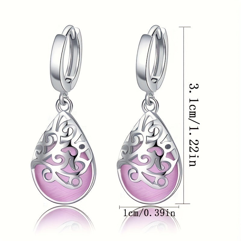 12 Pairs Boho Dangle Earrings Set for Women Colorful Moonstone Cat's Eye Water Drop Pendant Earrings Bohemian Elegant Jewelry Gift for Her
