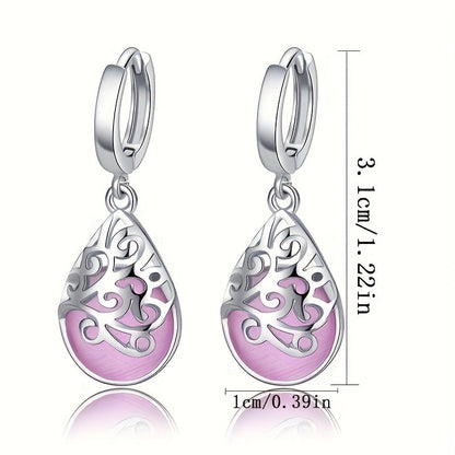 12 Pairs Boho Dangle Earrings Set for Women Colorful Moonstone Cat's Eye Water Drop Pendant Earrings Bohemian Elegant Jewelry Gift for Her