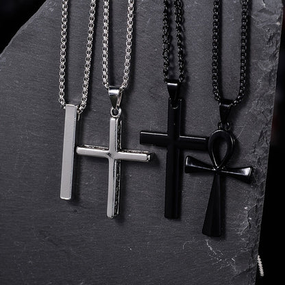 8 Pcs Men's Punk Black Necklace Set – Stainless Steel Cross Pendant Chains, Gothic Streetwear Jewelry, Cool Layering Necklaces for Men, Mixed Style Gift Set