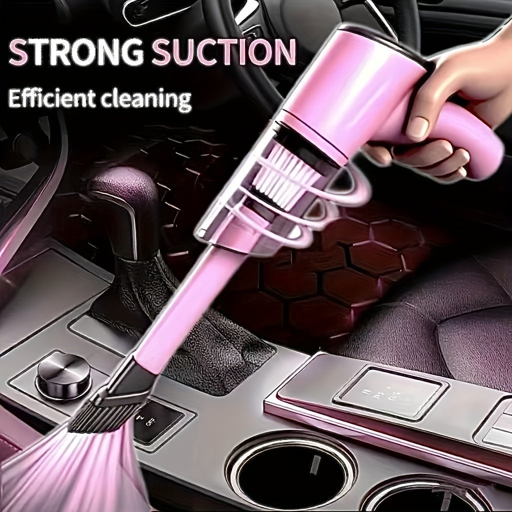Pink Mini Handheld Car Vacuum Cleaner Strong Suction Dry Wet Cleaning for Pet Hair Cat Hair Multifunctional Portable Cordless Cute Design for Women Girls