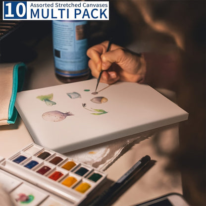 Stretched Canvas Multi-Pack Primed White 100% Cotton – Round Rectangular and Square Sets in 10 15 and 20 Pieces – Artist Canvas Boards for Acrylic Oil Painting Pouring and Mixed Media