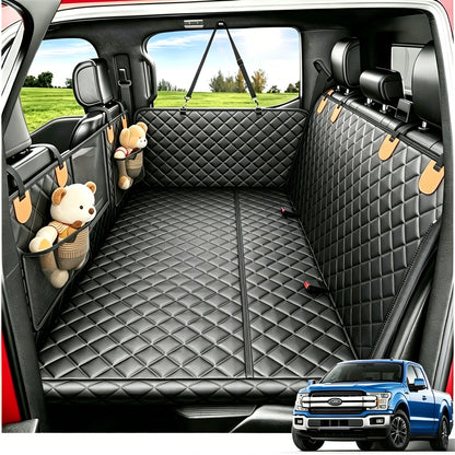 Dog Car Seat Cover Hard Bottom Back Seat Extender Holds 400 lbs – Dog Hammock Car Bed with Mesh Window & Storage Pockets for Cars SUVs Trucks All Breeds