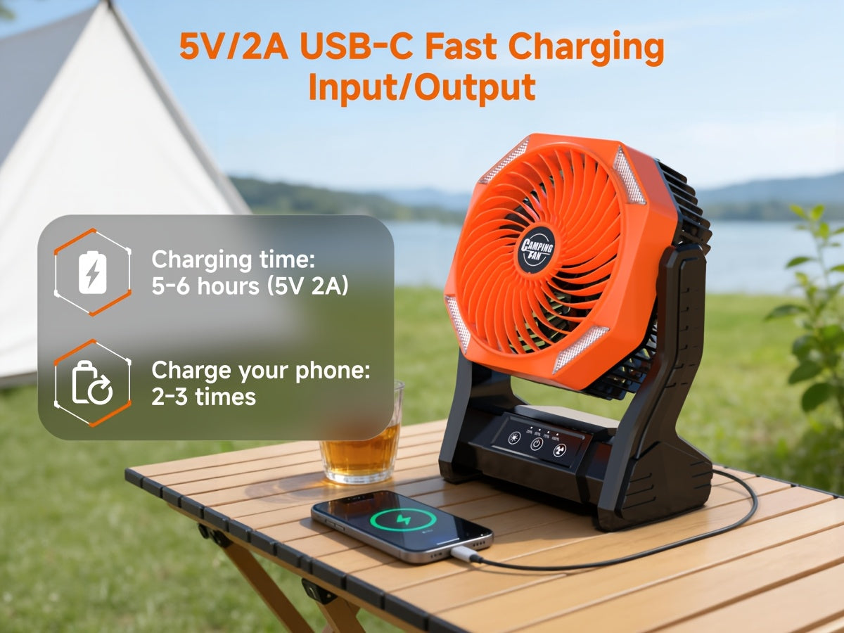 20000mAh Camping Fan with LED Light – 4 Wind Speeds, Brushless Motor, 180° Oscillation, 22-26H Battery Life, 3-in-1 Portable Outdoor Desk Fan for Camping, Hiking, Picnic & Emergency Use – 6 Colors