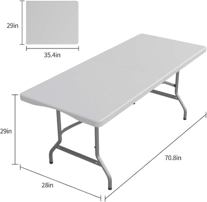 Folding Table 4ft & 6ft Portable Rectangle Table for Camping, Picnic, Wedding & Party – Lightweight with Carrying Handle, Easy Setup, Indoor Outdoor Fold Up Table – White