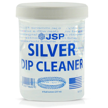JSP Sterling Silver Dip Cleaner & Tarnish Remover 8oz – 925 & 999 Silver Jewelry Cleaning Solution with Dipping Basket & Microfiber Cloth, Restores Shine to Silver, Gold & Precious Metals