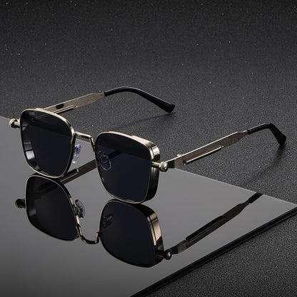 Retro Steampunk Square Sunglasses for Men & Women – Vintage Metal Frame Gradient Green Lenses UV400 Protection, Party Streetwear Festival Eyewear with Case & Cloth, Unique Gift Idea