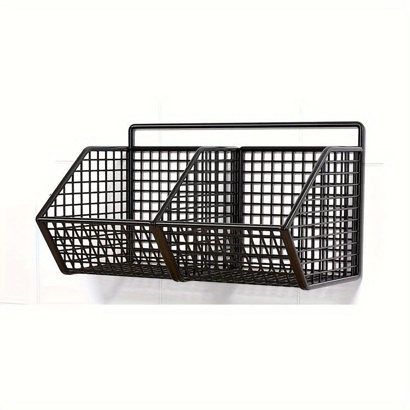Wall Mounted Wire Storage Basket – Carbon Steel Hanging Organizer Rack for Kitchen, Bathroom & Bedroom, Single Layer Sponge & Food Storage Holder, Space-Saving Wall Rack for Home Organization