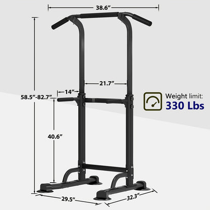 Power Tower Dip Station with Pull-Up Bar 10 Adjustable Heights 330 lbs Capacity Full-Body Strength Training for Home Gym – Pink Black Red Yellow Blue Orange Green