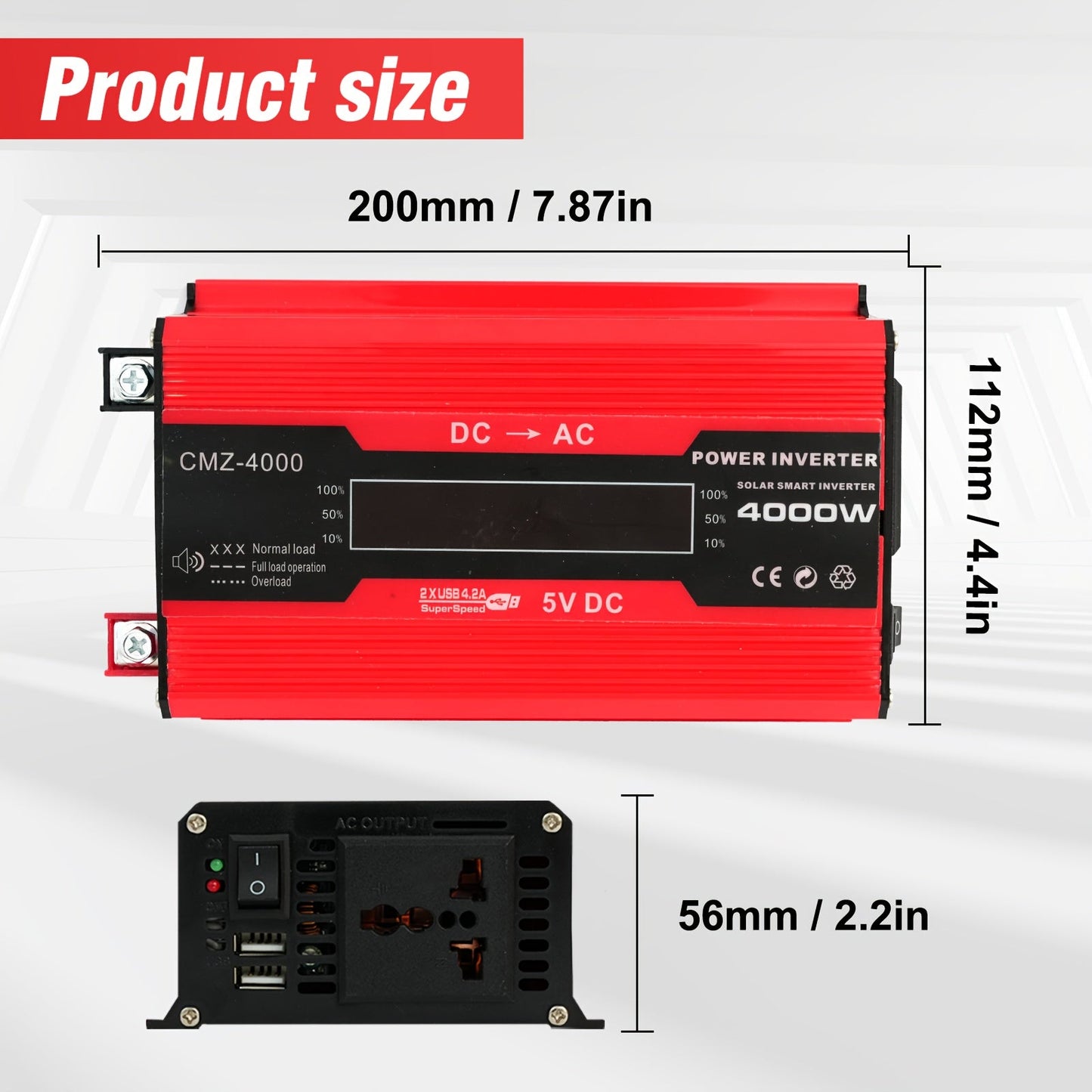 4000W Car Power Inverter DC 12V to AC 110V with LCD Display, Cooling Fan and Overload Protection - Portable 800W Rated Converter for Road Trips, Camping, Outdoors and Emergency Kits