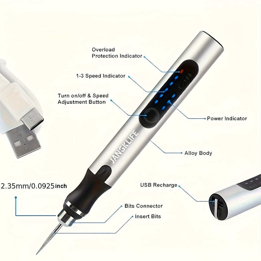 Cordless Rotary Tool Rechargeable Engraving Pen Adjustable Speed Electric Carving Pen for Wood Engraving Sanding Polishing Etching Grinding Cutting DIY Crafts Portable Handheld Hobby Tool