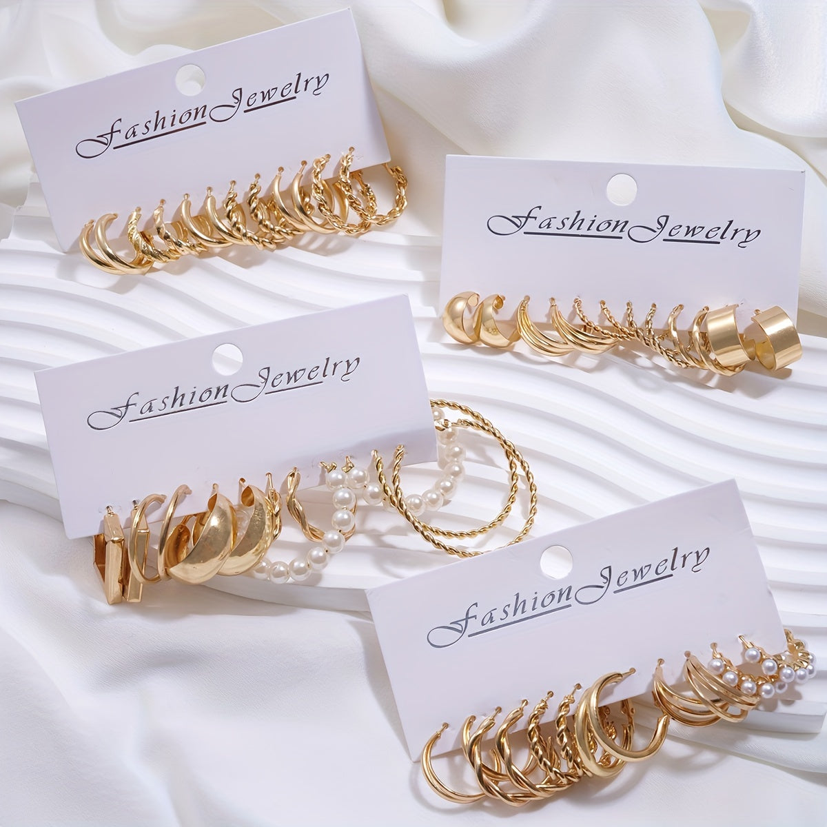48pcs Geometric Hoop Earrings Set for Women – Boho Metal Wide Hoop Faux Earrings Bulk Pack, Simple Stylish Jewelry for Vacation, Dating, Daily Wear & Gift Matching