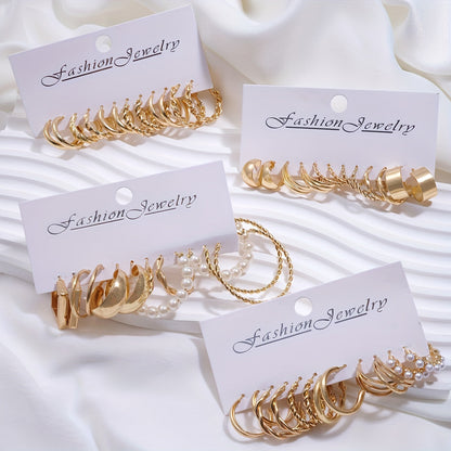 48pcs Geometric Hoop Earrings Set for Women – Boho Metal Wide Hoop Faux Earrings Bulk Pack, Simple Stylish Jewelry for Vacation, Dating, Daily Wear & Gift Matching