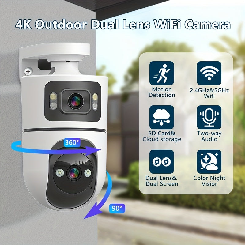 4K Dual Lens WiFi Security Camera Indoor 2.4G 5GHz Dual Band Color Night Vision Motion Detection Tamper Alert Two-Way Audio – Wireless Home Security Camera Wall Mount