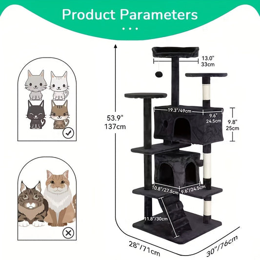 54 Inch Cat Tree Tower for Indoor Cats – Multi-Level Activity Center with Scratching Posts, Condo House & Toys for Kittens & Adult Cats, Dark Gray