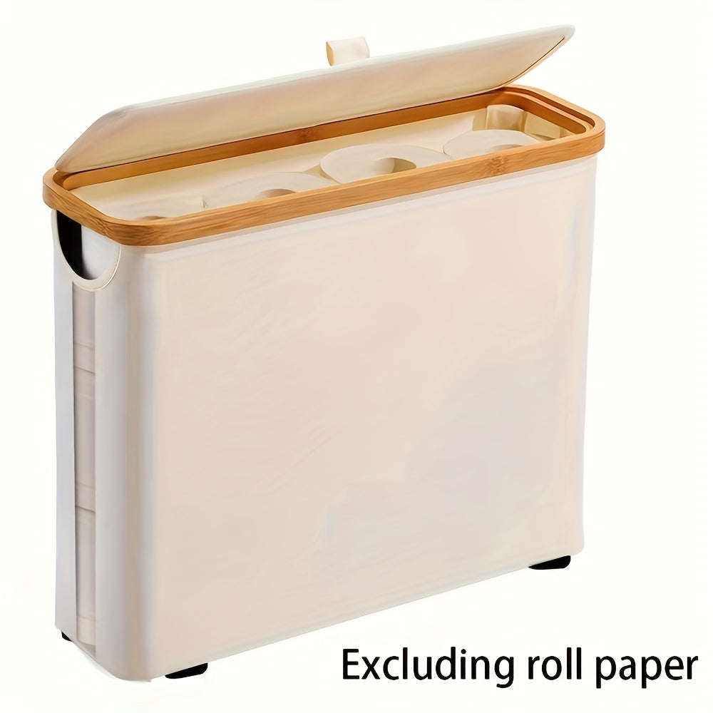 Bamboo Toilet Paper Holder Basket with Lid - Large 9-Roll Storage Organizer for Bathroom, Modern Minimalist Freestanding Toilet Paper Storage Cabinet in Black Beige Gray Pink