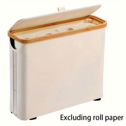 Bamboo Toilet Paper Holder Basket with Lid - Large 9-Roll Storage Organizer for Bathroom, Modern Minimalist Freestanding Toilet Paper Storage Cabinet in Black Beige Gray Pink