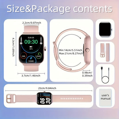 Smart Watch 1.83" Fitness Tracker with Bluetooth Calling – Step Counter, Activity Monitor, Message Notifications, Multi-Sport Modes, USB Charging, Compatible with iPhone & Android, Gift for Men & Women (Black/Pink)