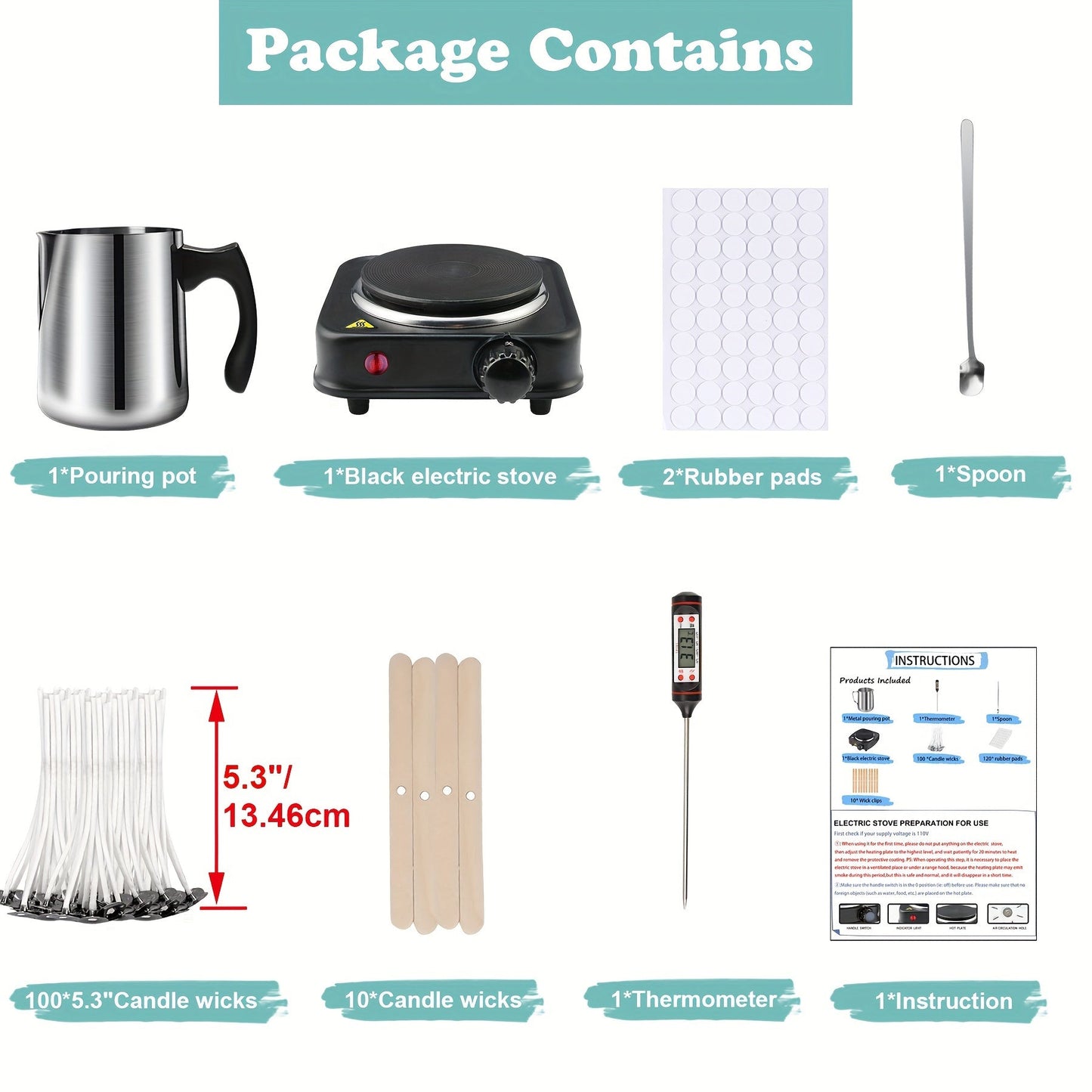 Complete DIY Candle Making Kit with Electric Wax Melter Thermometer 30oz Wax Pouring Pot Spoon Cotton Wicks All-in-One Starter Set for Adults Beginners Stainless Steel 110V Homemade Candle Supplies