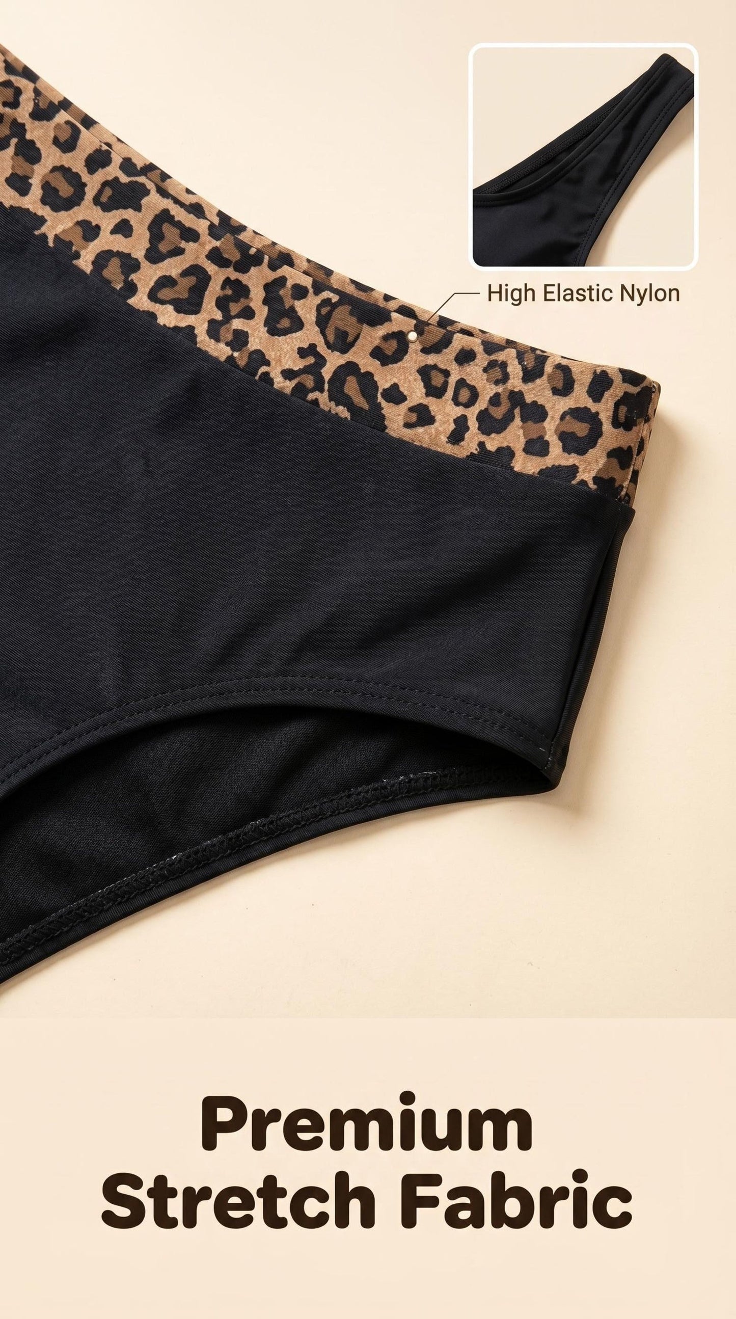 Women's High-Waisted Bikini Set Leopard Print Color Block Crop Top Square Neckline Retro Sexy 2-Piece Bathing Suit Slimming Swimwear for Beach Pool Vacation S-XL