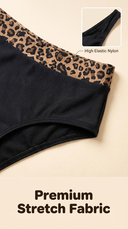 Women's High-Waisted Bikini Set Leopard Print Color Block Crop Top Square Neckline Retro Sexy 2-Piece Bathing Suit Slimming Swimwear for Beach Pool Vacation S-XL