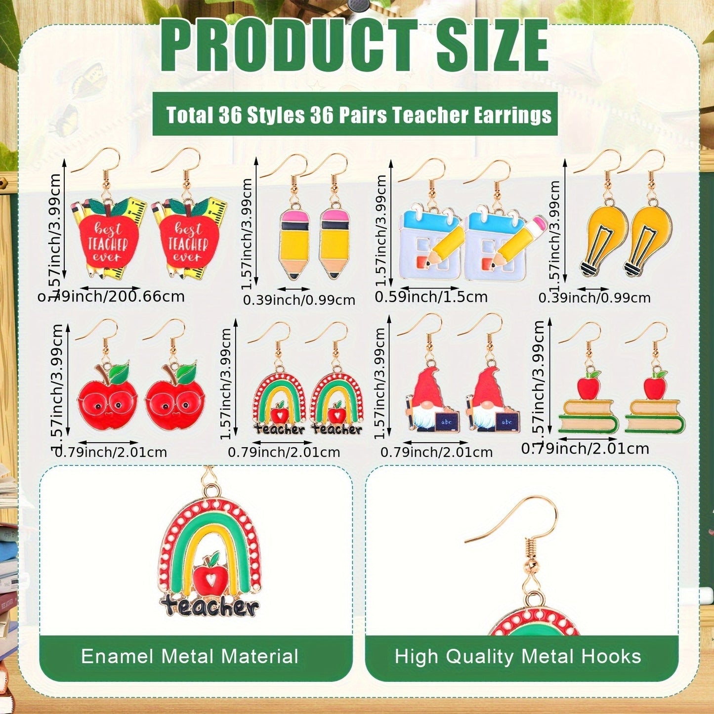 36 Pairs Teacher Earrings Set for Women Book Pencil Ruler Apple Stud & Dangle Earrings - Back to School Teacher Appreciation Gift Party Favor Pack Christmas Gift