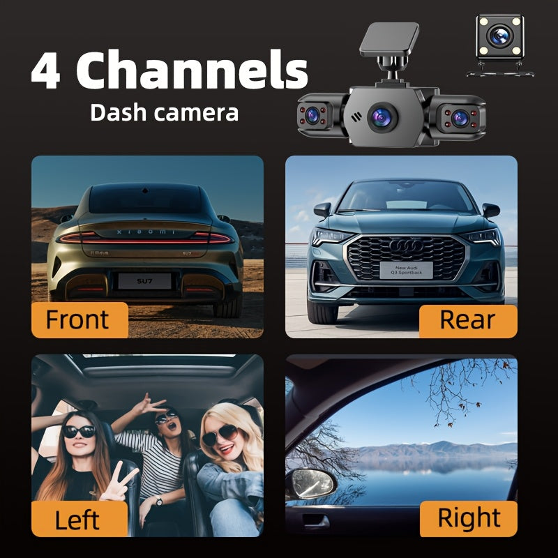 PODOFO 4-Channel Dash Cam 1080P Front Rear Left Right - 3.16" IPS Screen, Night Vision, Loop Recording, 24-Hour Parking Monitor with G-Sensor & Motion Detection, Optional 64GB Card, Vehicle Security Camera