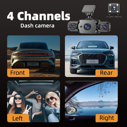 PODOFO 4-Channel Dash Cam 1080P Front Rear Left Right - 3.16" IPS Screen, Night Vision, Loop Recording, 24-Hour Parking Monitor with G-Sensor & Motion Detection, Optional 64GB Card, Vehicle Security Camera