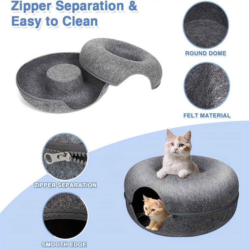 Cat Tunnel Bed Indoor Hiding Place - Donut Cat Bed All-Season Collapsible Cat Tunnel with Hole for Indoor Cats, Soft Plush, Dark Gray & Light Gray, Available in 20 & 24 Inches, Perfect Cat Gift