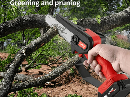 Mini Chainsaw Cordless 6 Inch Battery Powered Electric Chainsaw with Safety Guard Adjustable Chain Ergonomic Grip for Tree Trimming Branch Cutting Yard Work - Gift for DIY Home Garden Outdoor