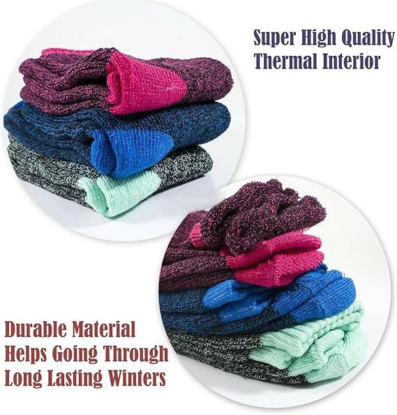 6 Pairs Women's Thermal Winter Socks – Fleece-Lined Warm Boot Socks for Cold Weather, Heavy Duty Cushioned Crew Socks for Hiking Camping Skiing Running, Size 9-11, Multicolor Value Pack