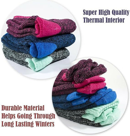 6 Pairs Women's Thermal Winter Socks – Fleece-Lined Warm Boot Socks for Cold Weather, Heavy Duty Cushioned Crew Socks for Hiking Camping Skiing Running, Size 9-11, Multicolor Value Pack