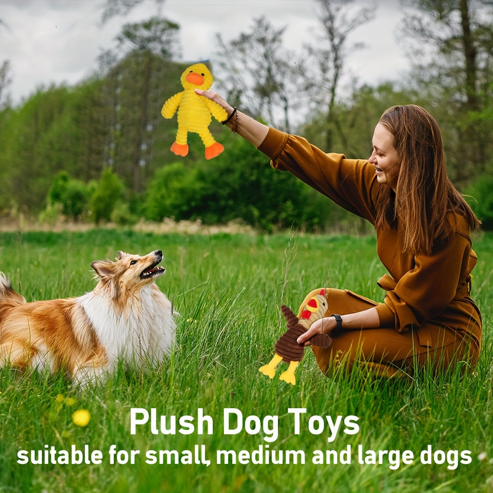 Plush Dog Squeaky Toys 5-Pack Bundle – Washable Stuffed Animal Chew Toys for Small Medium Large Dogs, Embroidered Safety Eyes, Animal Designs (Pig, Frog, Elephant, Chicken, Fox)