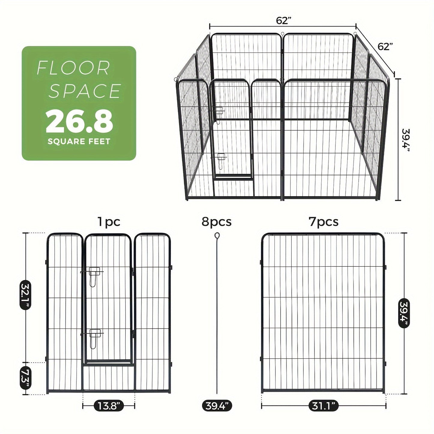 Dog Playpen 8 or 16 Panel DIY Metal Kennel with Door for Large Medium Small Dogs – 24 32 40 Inch Indoor Outdoor Puppy Pen Easy to Assemble & Move