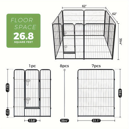 Dog Playpen 8 or 16 Panel DIY Metal Kennel with Door for Large Medium Small Dogs – 24 32 40 Inch Indoor Outdoor Puppy Pen Easy to Assemble & Move