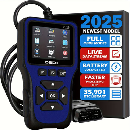 Professional OBD2 Scanner with 35,901 DTC Library – Check Engine Code Reader, Mode 6 & Mode 8, I/M Readiness, Live Data, O2 Sensor Test, VIN Retrieval, 10 Languages, Compatible with All OBDII Cars Since 1996