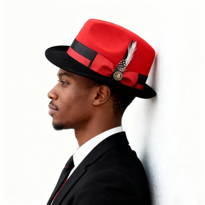 Men's Vintage British Gentleman Top Hat – Cashmere Wool Blend Adjustable 57-60cm, Classic Fall Winter Dress Hat in Black White Red Yellow, Stylish Gift for Men Birthdays Holidays
