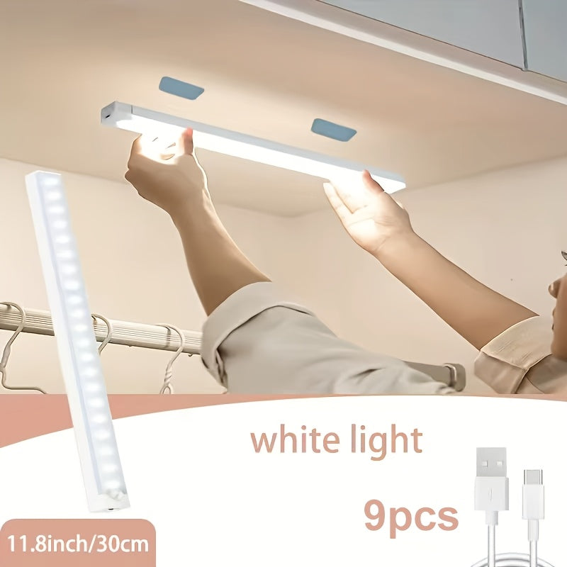 LED Motion Sensor Cabinet Lights USB Rechargeable 6 9 12pcs Wireless Night Light 3 Adjustable Modes for Bedroom Staircase Kitchen Closet Under Cabinet Bedside Reading Hallway Home Lighting