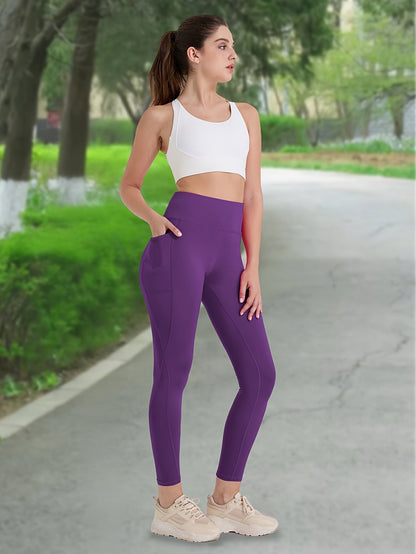 Women's High Waist Compression Leggings 3-Pack with Pockets 230g Breathable Tights for Yoga Fitness Sports Daily Wear – All Seasons Multi-Color Shapewear S-XXL