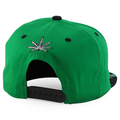 Rasta MJ Leaf 3D Embroidered Flat Bill Snapback Cap – Hip Hop Reggae Hat, Adjustable Snapback, One Size Fits Most, Unisex Streetwear Baseball Cap