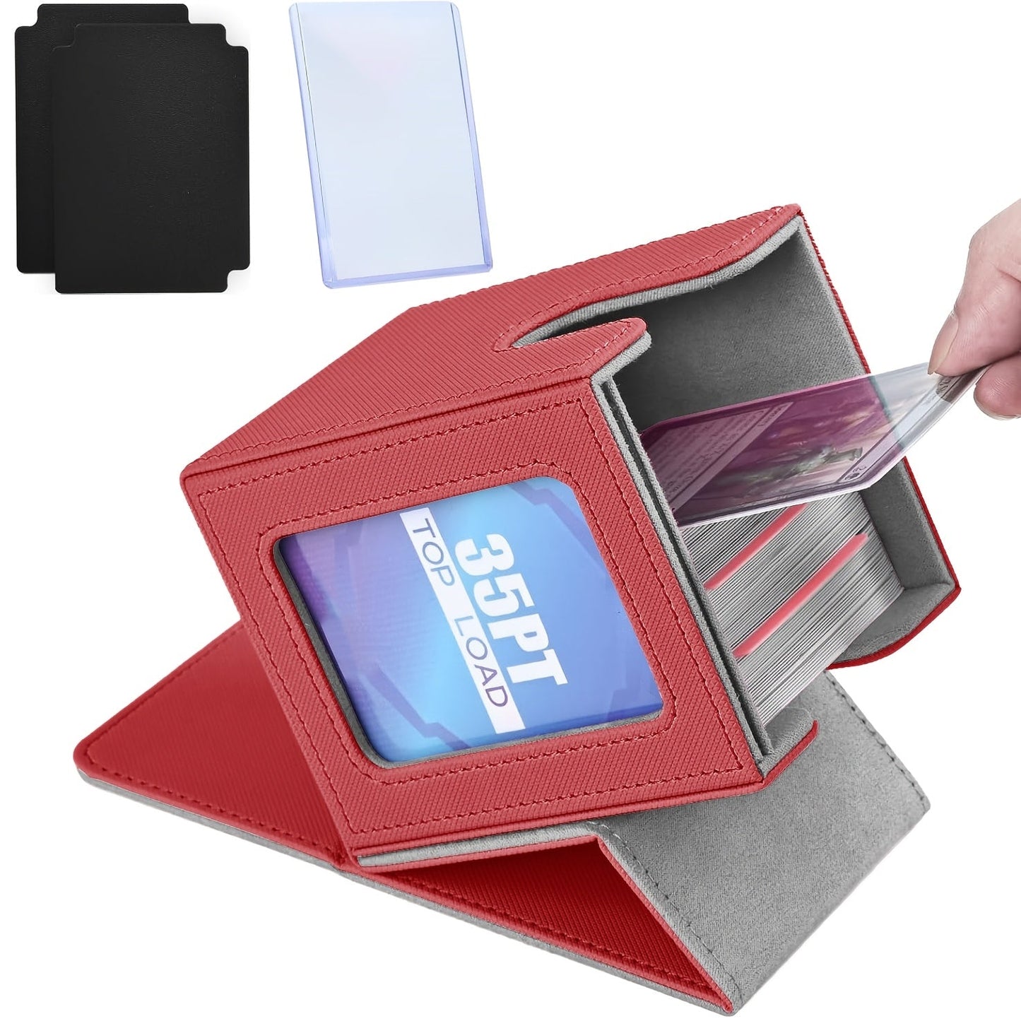 TCG Deck Box 100+ Double Sleeved Cards Commander Display Card Storage Case with 2 Dividers Top Sleeve Compatible with MTG Magic the Gathering Pokemon Yu-Gi-Oh Trading Card Game Black Gray Blue Purple Green