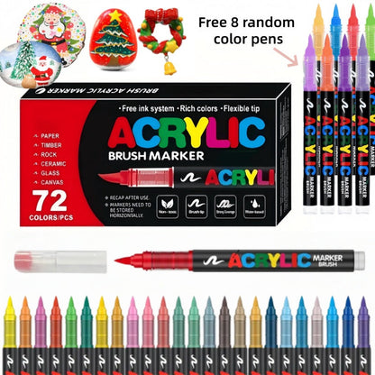 Acrylic Paint Markers Brush Tip Waterproof Quick-Drying Paint Pens for Rock Painting Wood Canvas Glass Ceramic Metal 12 to 168 Colors Art Craft Supplies Gift