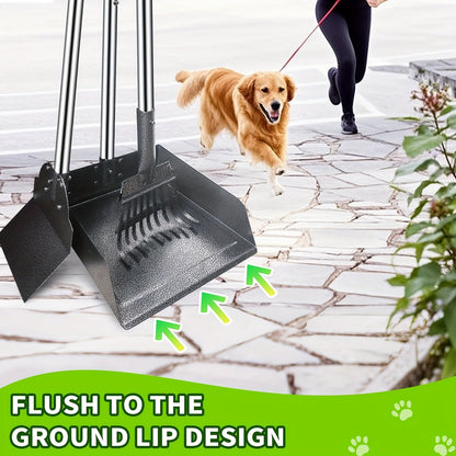 Heavy-Duty Dog Pooper Scooper with 48" Extended Handle – Stainless Steel Swivel Tray, Rake & Spade Set for Grass, Dirt & Gravel, No-Bend Pet Waste Removal for All Dog Sizes (2/3 Piece Set)