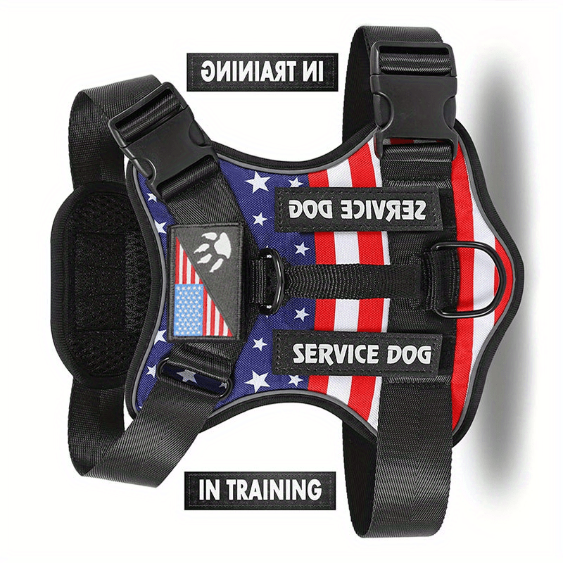 No-Pull Dog Harness Set Reflective Vest with 5 Patches – Adjustable Soft Oxford Mesh Service Dog Harness Front & Back Clip for Small Medium Large Dogs XS to XL