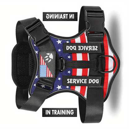 No-Pull Dog Harness Set Reflective Vest with 5 Patches – Adjustable Soft Oxford Mesh Service Dog Harness Front & Back Clip for Small Medium Large Dogs XS to XL