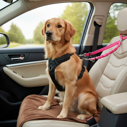 Dual Dog Car Seat Belt for 2 Dogs No-Tangle Headrest Restraint Adjustable Bungee Pet Safety Harness for Small Medium Large Dogs Car Travel