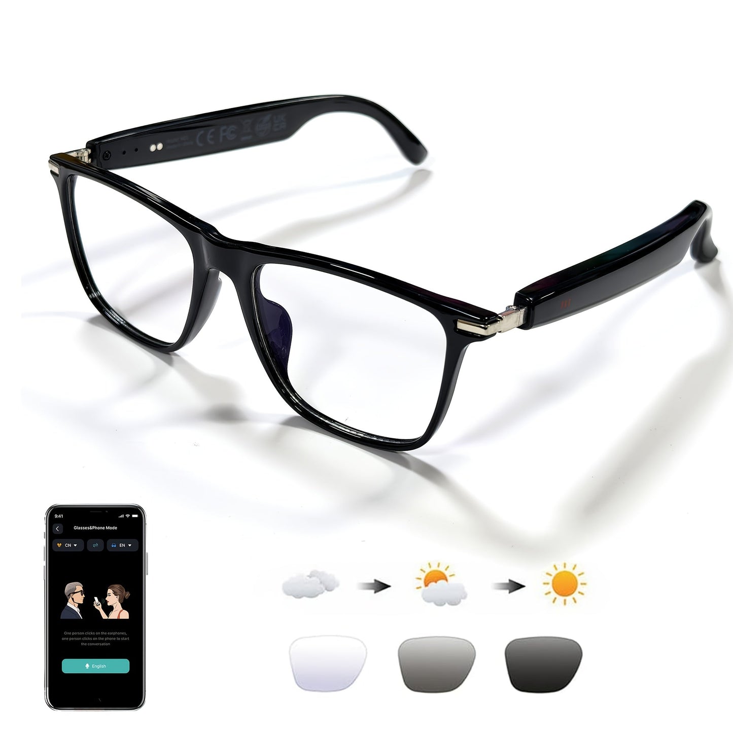 AI Smart Glasses Real-Time Translation 160+ Languages ChatGPT System Bluetooth 5.3 Built-in Mic Speaker – HD Voice Calls HiFi Music Smart Audio Glasses Unisex Men Women